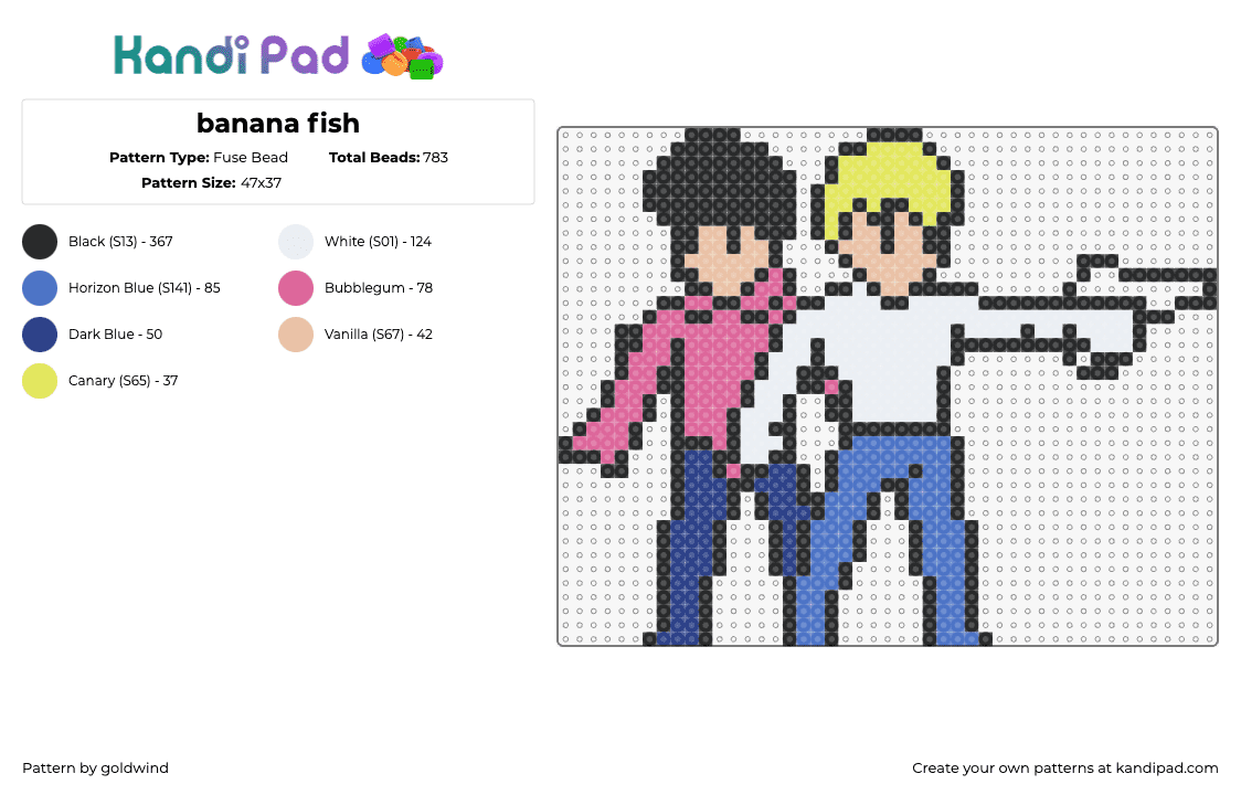 banana fish - Fuse Bead Pattern by goldwind on Kandi Pad - banana fish,manga,characters,comic,white,blue,pink