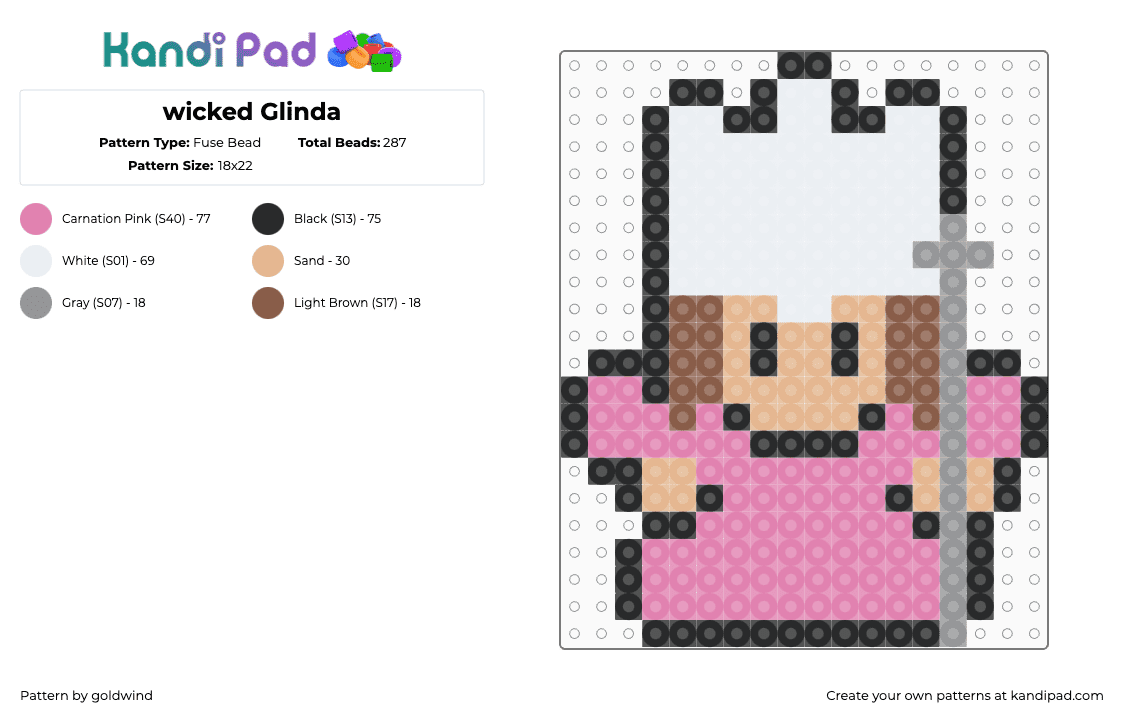 wicked Glinda - Fuse Bead Pattern by goldwind on Kandi Pad - glinda,wicked,witch,magic,wizard of oz,character,chibi,musical,white,pink