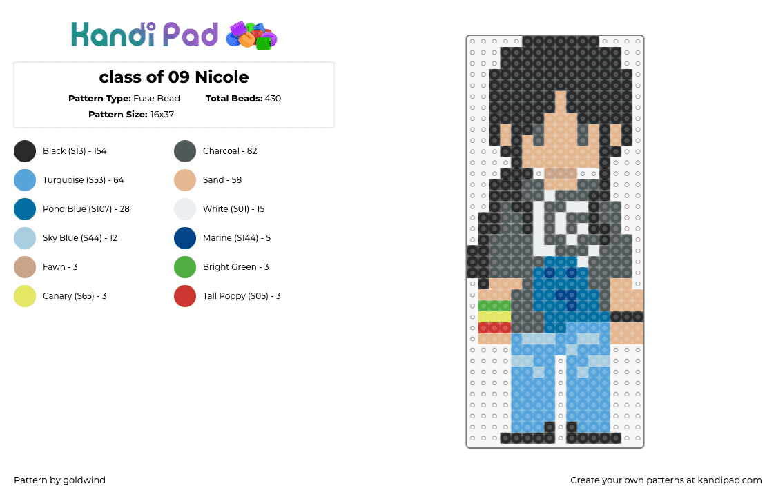 class of 09 Nicole - Fuse Bead Pattern by goldwind on Kandi Pad - nicole,class of 09,character,tv show,light blue,gray