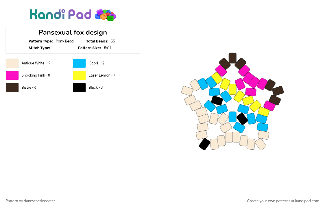 Pansexual fox design - Pony Bead Pattern by dannythericeeater on Kandi Pad - light blue, pink