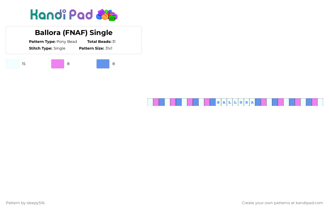 Ballora (FNAF) Single - Pony Bead Pattern by sleepy516 on Kandi Pad - pink,light blue,fnaf,ballora,blue