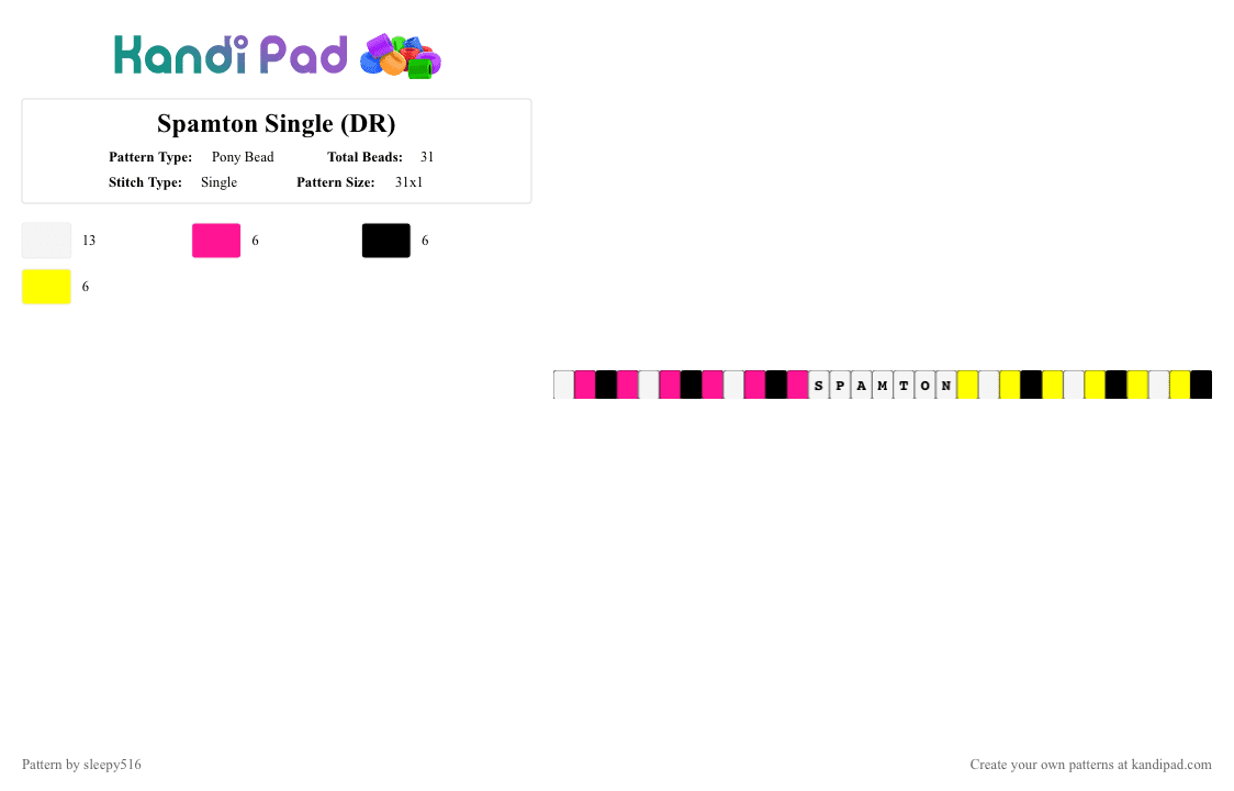Spamton Single (DR) - Pony Bead Pattern by sleepy516 on Kandi Pad - pink,yellow,spamton,deltarune,video games