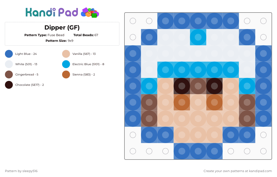 Dipper (GF) - Fuse Bead Pattern by sleepy516 on Kandi Pad - blue,beige,gravity falls