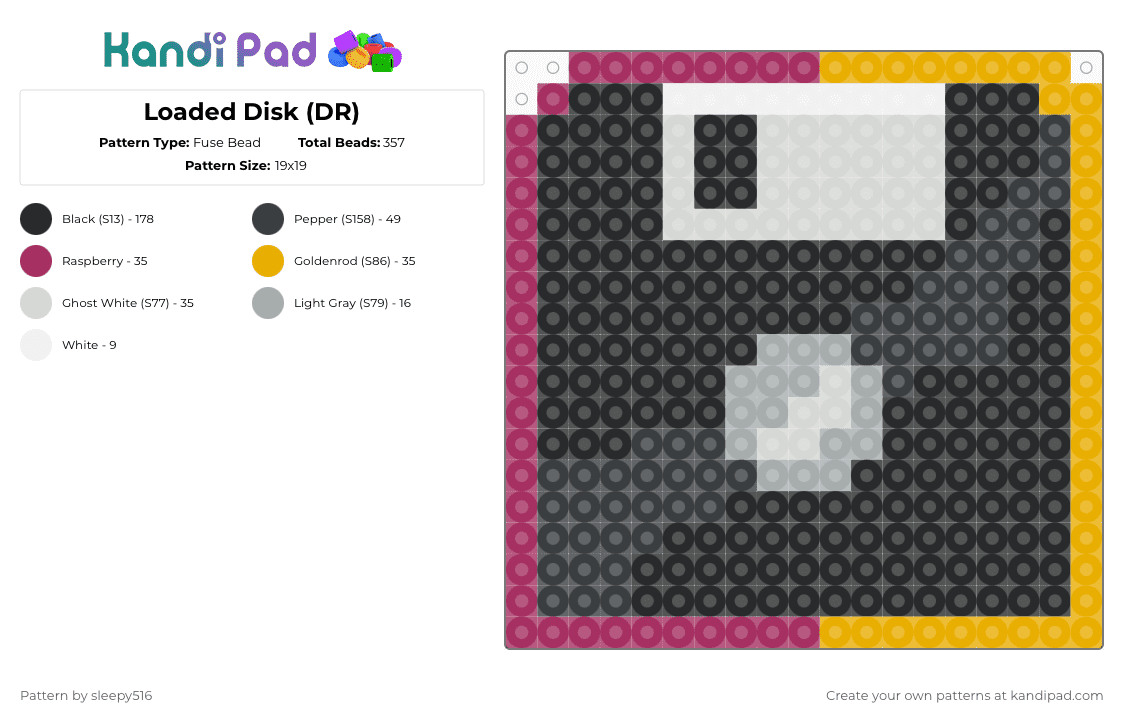 Loaded Disk (DR) - Fuse Bead Pattern by sleepy516 on Kandi Pad - black,pink,orange,deltarune,floppy disk