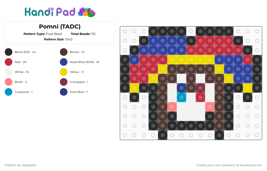 Pomni (TADC) - Fuse Bead Pattern by sleepy516 on Kandi Pad - red,purple,brown,tadc,jester,digital circus