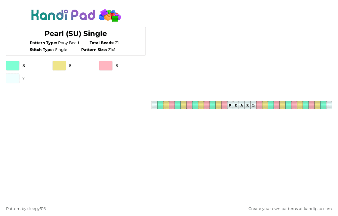 Pearl (SU) Single - Pony Bead Pattern by sleepy516 on Kandi Pad - teal,yellow,pink,steven universe,su,pearl su,pearl