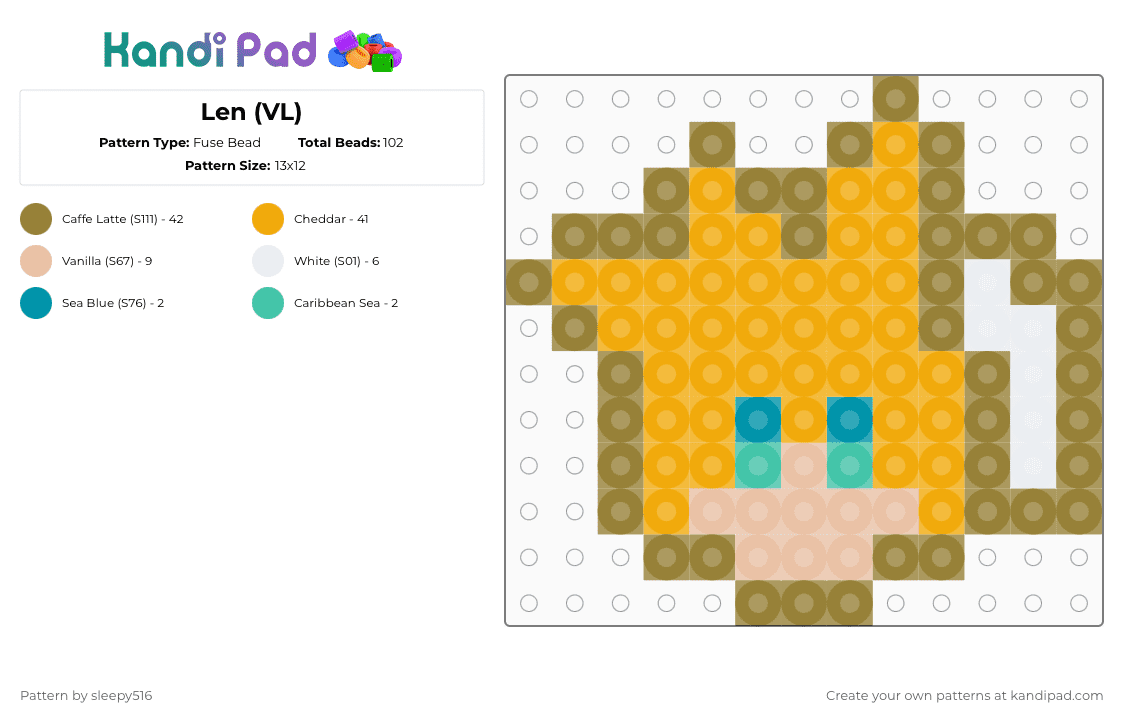 Len (VL) - Fuse Bead Pattern by sleepy516 on Kandi Pad - gold,orange,vocaloid,len