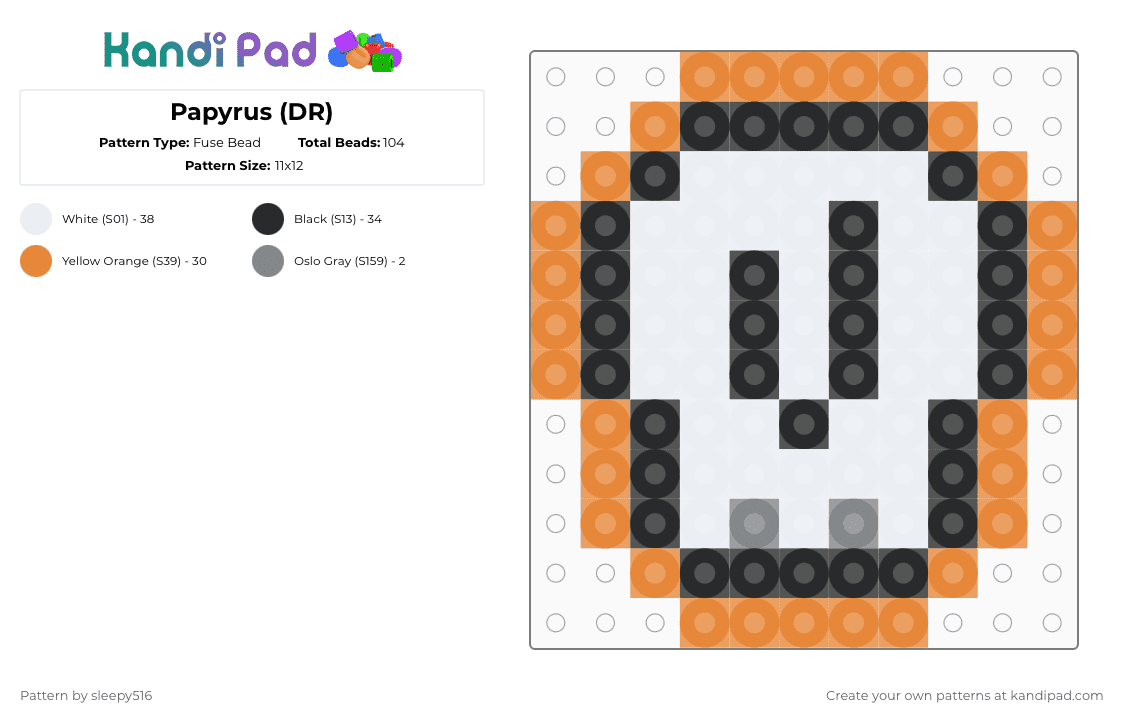 Papyrus (UT) - Fuse Bead Pattern by sleepy516 on Kandi Pad - orange,undertale