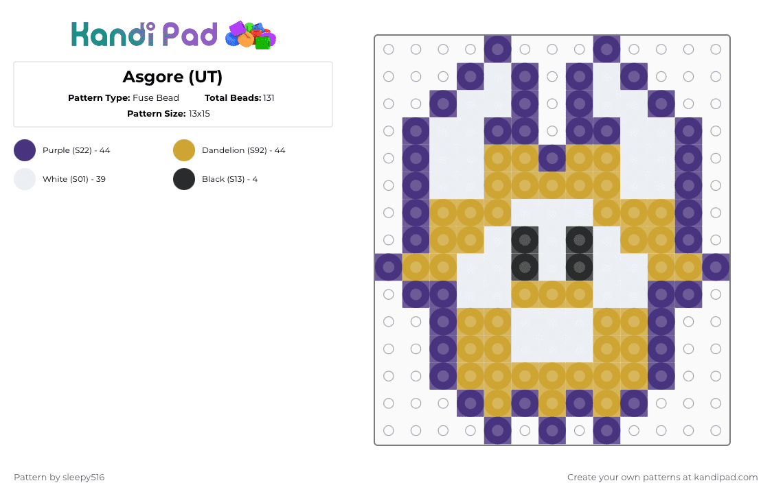 Asgore (UT) - Fuse Bead Pattern by sleepy516 on Kandi Pad - purple,orange