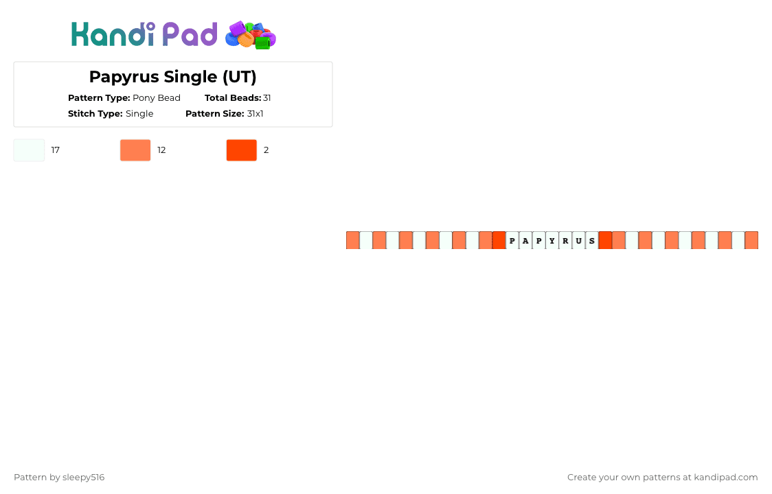 Papyrus Single (UT) - Pony Bead Pattern by sleepy516 on Kandi Pad - orange,undertale