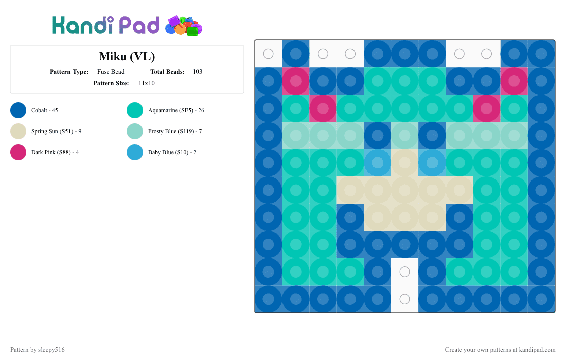 Miku (VL) - Fuse Bead Pattern by sleepy516 on Kandi Pad - blue,teal,miku,vocaloid,anime,music