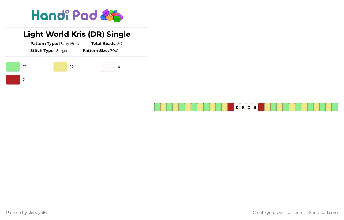Light World Kris (DR) Single - Pony Bead Pattern by sleepy516 on Kandi Pad - teal,yellow,deltarune