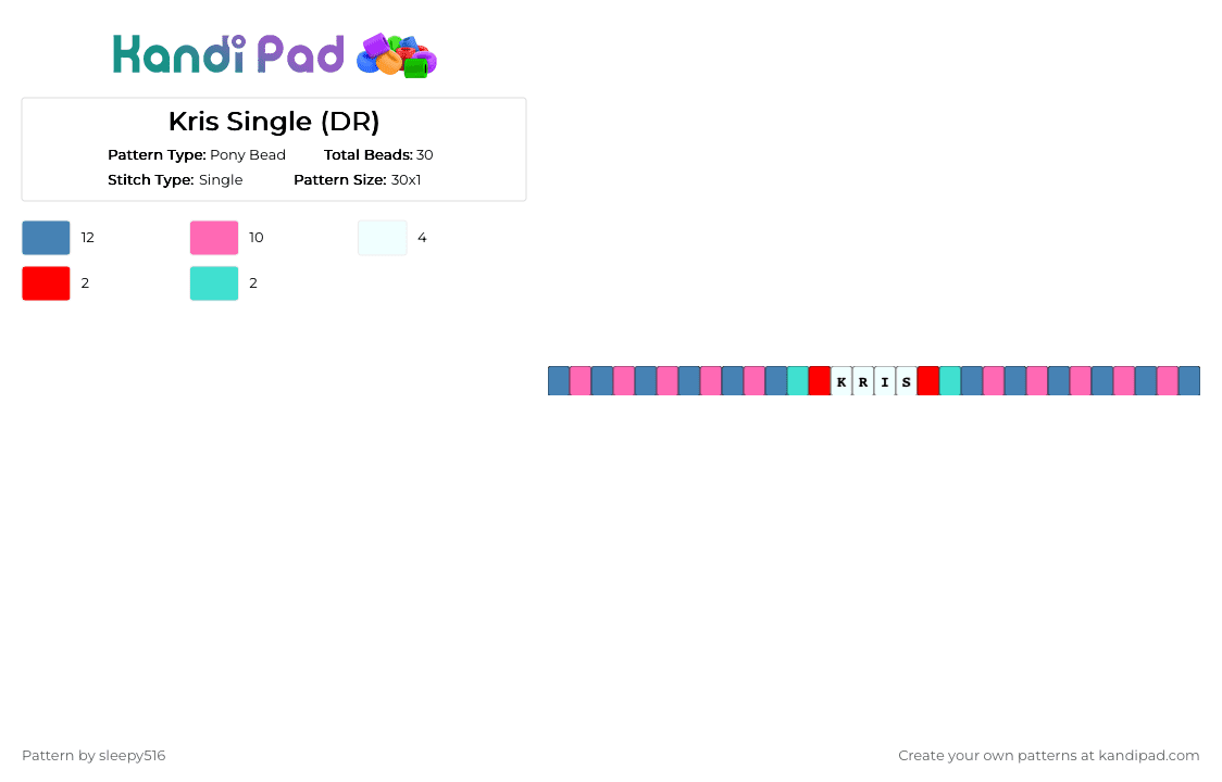Kris Single (DR) - Pony Bead Pattern by sleepy516 on Kandi Pad - blue,pink