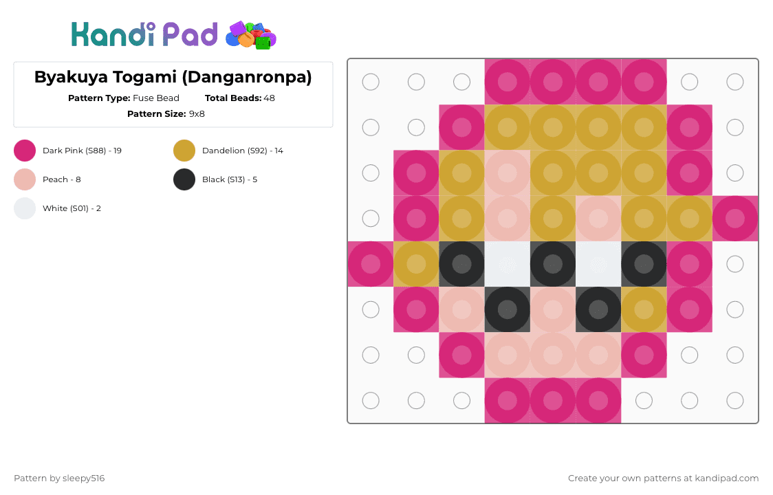 Byakuya Togami (Danganronpa) - Fuse Bead Pattern by sleepy516 on Kandi Pad - pink,orange