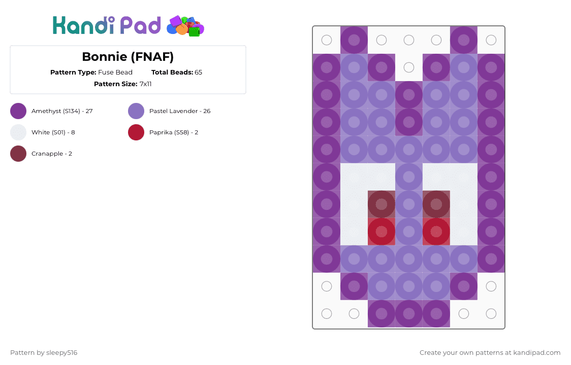 Bonnie (FNAF) - Fuse Bead Pattern by sleepy516 on Kandi Pad - pink,blue