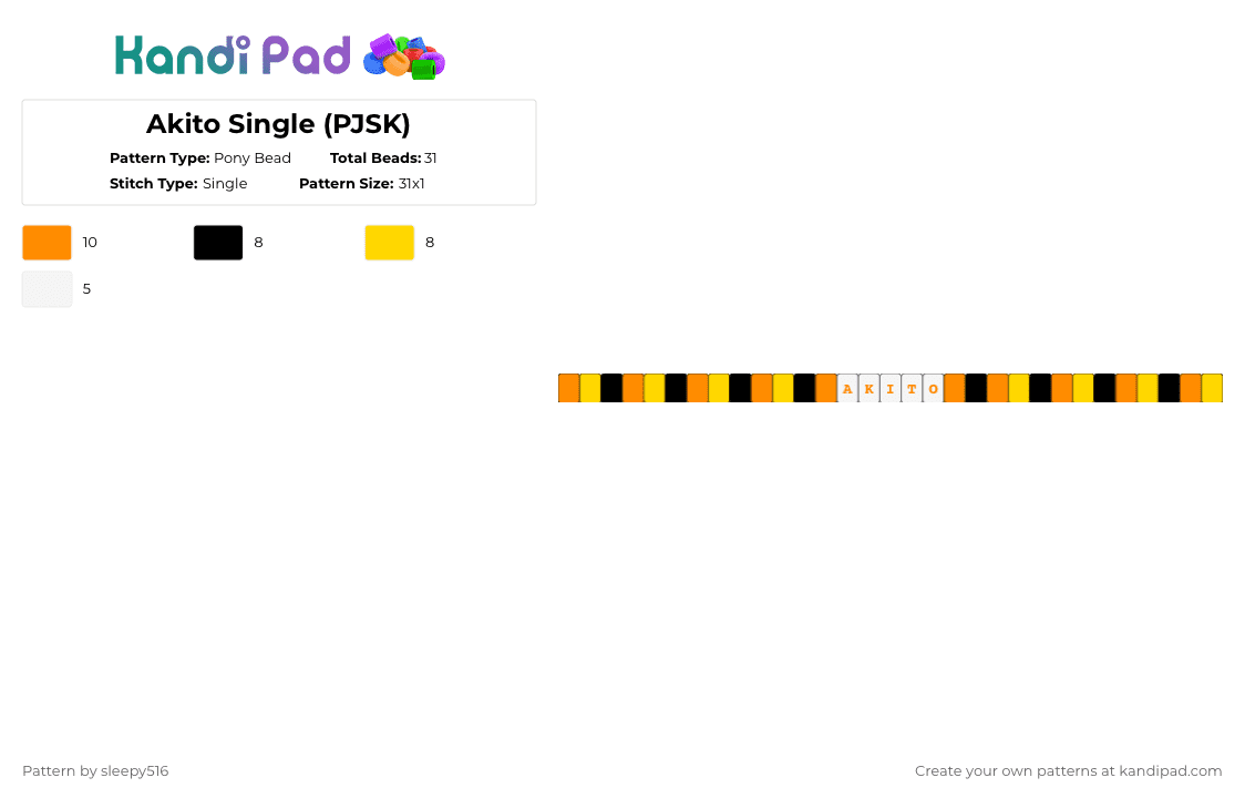 Akito Single (PJSK) - Pony Bead Pattern by sleepy516 on Kandi Pad - orange,yellow,pjsk