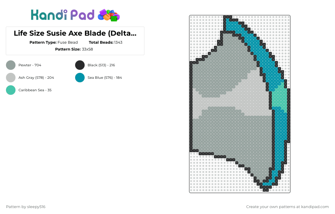 Life Size Susie Axe Blade (Deltarune) - Fuse Bead Pattern by sleepy516 on Kandi Pad - gray,cosplay,deltarune,susie,axe