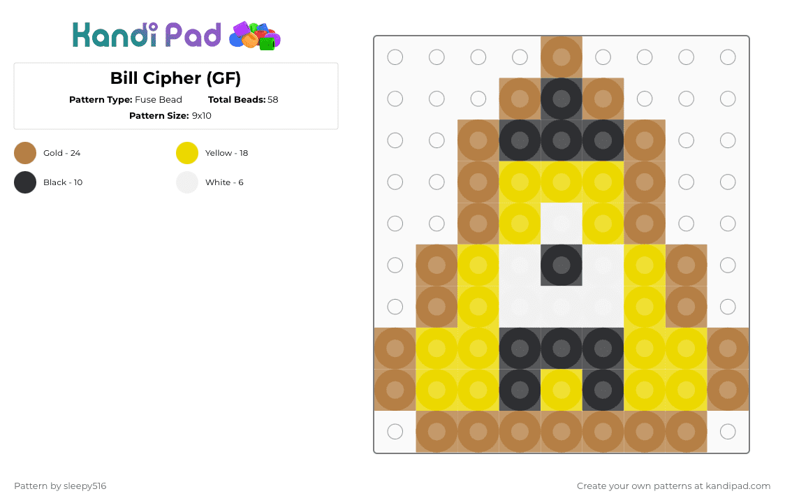 Bill Cipher (GF) - Fuse Bead Pattern by sleepy516 on Kandi Pad - tan,yellow