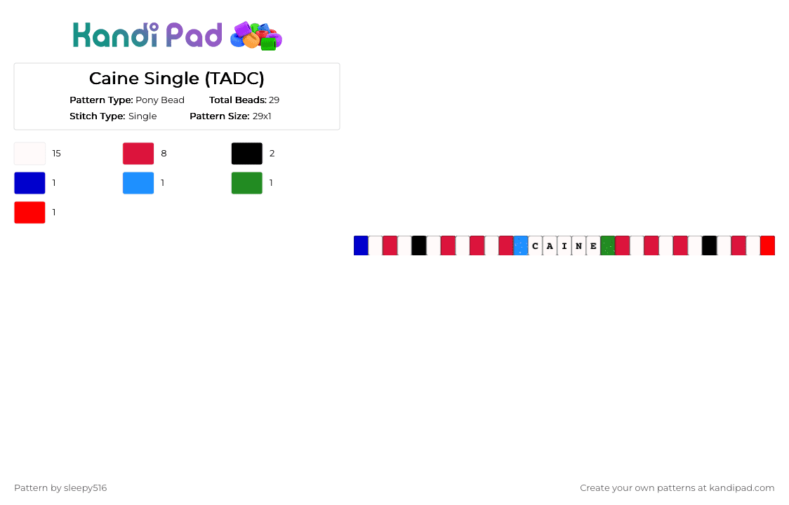 Caine Single (TADC) - Pony Bead Pattern by sleepy516 on Kandi Pad - white,red,caine,tadc,digital circus,caine tadc