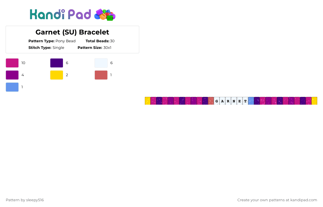 Garnet (SU) Bracelet - Pony Bead Pattern by sleepy516 on Kandi Pad - pink,purple,garnet,steven universe,su,garnet su