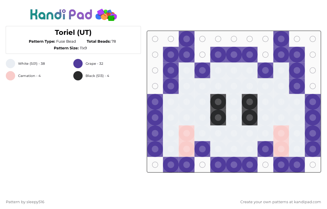Toriel (UT) - Fuse Bead Pattern by sleepy516 on Kandi Pad - purple