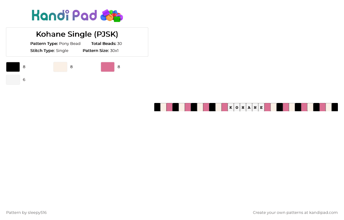 Kohane Single (PJSK) - Pony Bead Pattern by sleepy516 on Kandi Pad - white,pink,kohane,project sekai,pjsk,proseka