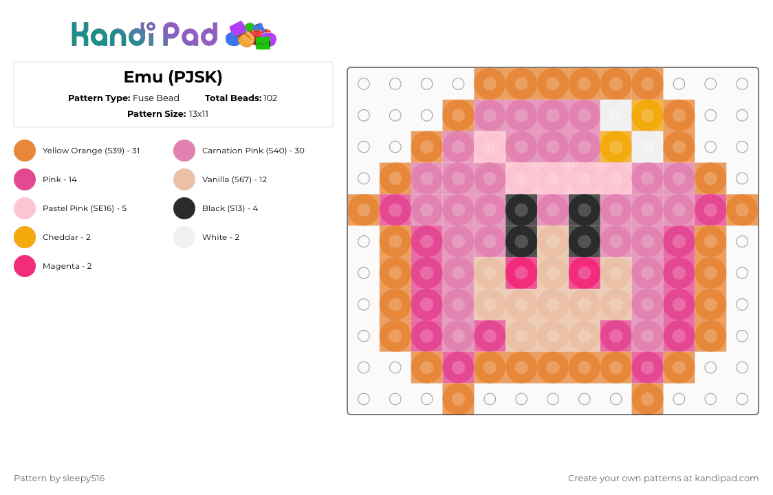 Emu (PJSK) - Fuse Bead Pattern by sleepy516 on Kandi Pad - orange,pink,pjsk