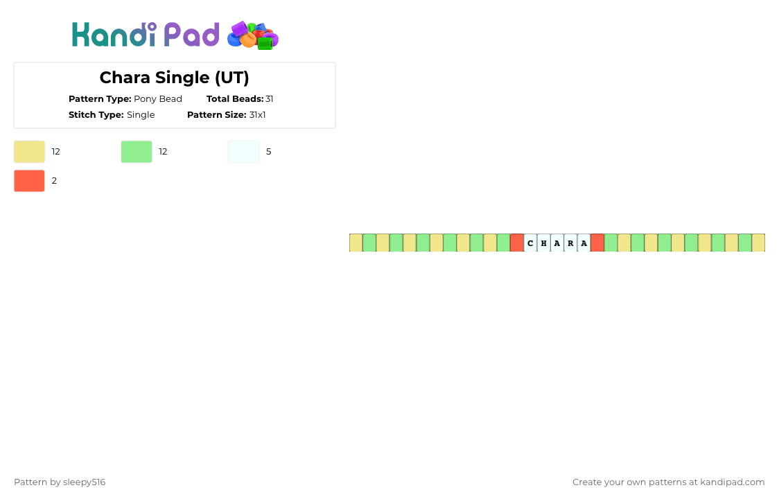 Chara Single (UT) - Pony Bead Pattern by sleepy516 on Kandi Pad - yellow,teal,undertale