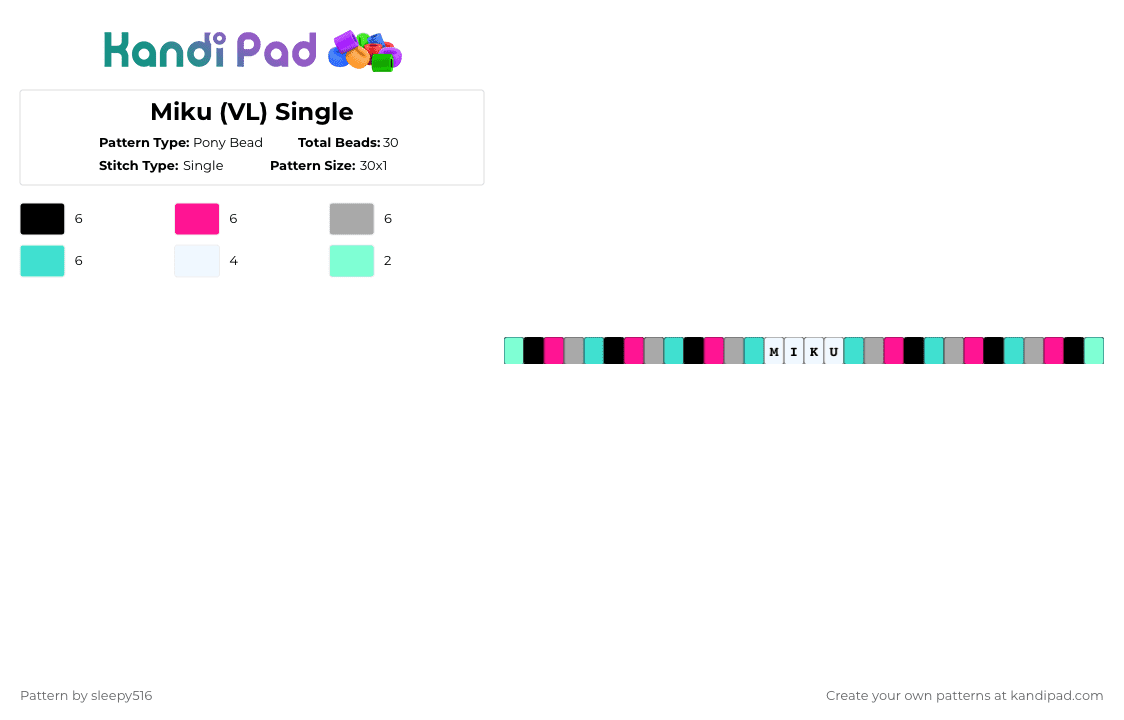 Miku (VL) Single - Pony Bead Pattern by sleepy516 on Kandi Pad - pink,beige,light blue,miku,vocaloid,pjsk,project sekai