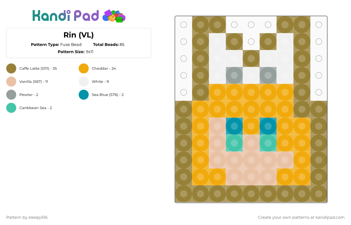 Rin (VL) - Fuse Bead Pattern by sleepy516 on Kandi Pad - gold,orange,vocaloid