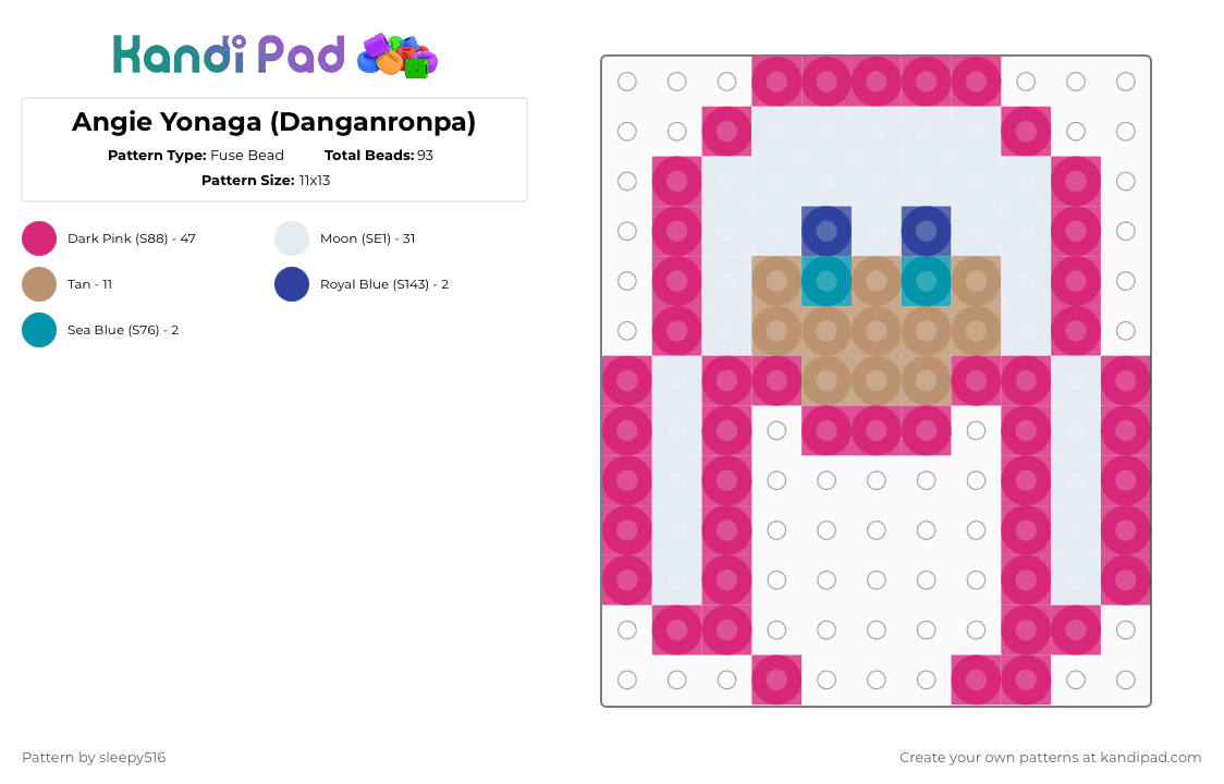 Angie Yonaga (Danganronpa) - Fuse Bead Pattern by sleepy516 on Kandi Pad - pink