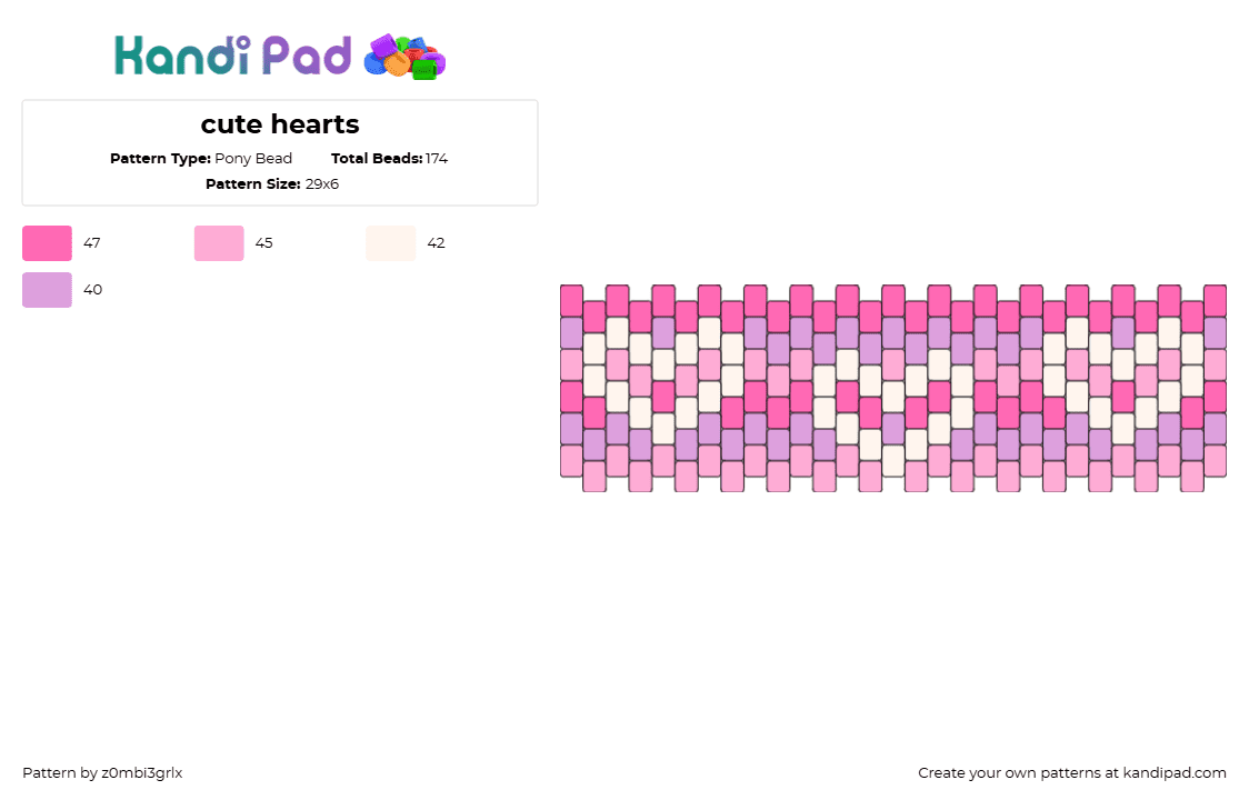 cute hearts - Pony Bead Pattern by z0mbi3grlx on Kandi Pad - hearts,love,valentine,cute,cuff,pink