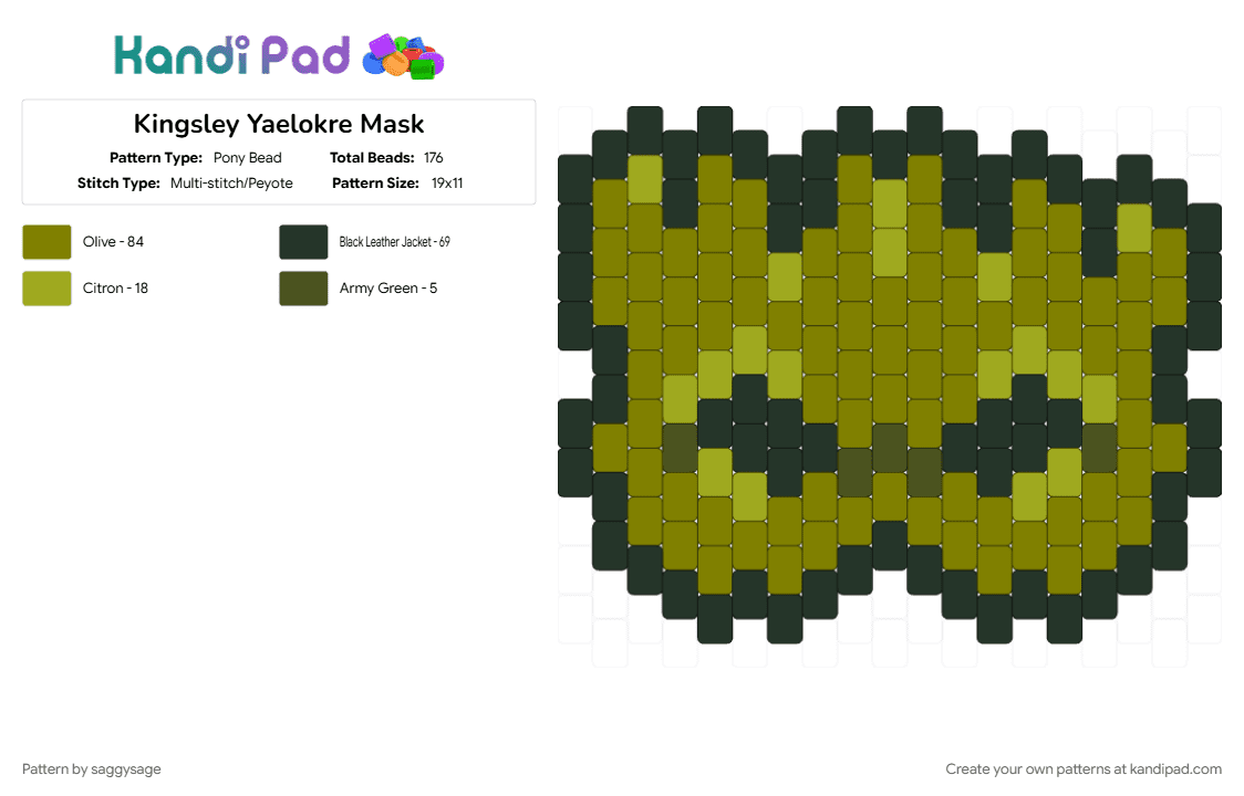 Kingsley Yaelokre Mask - Pony Bead Pattern by saggysage on Kandi Pad - character, gold, kingsley, mask, music, music artist, pony bead, pony beads, yaelokre