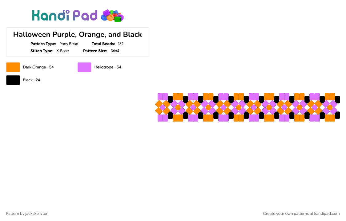 Halloween Purple, Orange, and Black - Pony Bead Pattern by jackskellyton on Kandi Pad - orange, pink