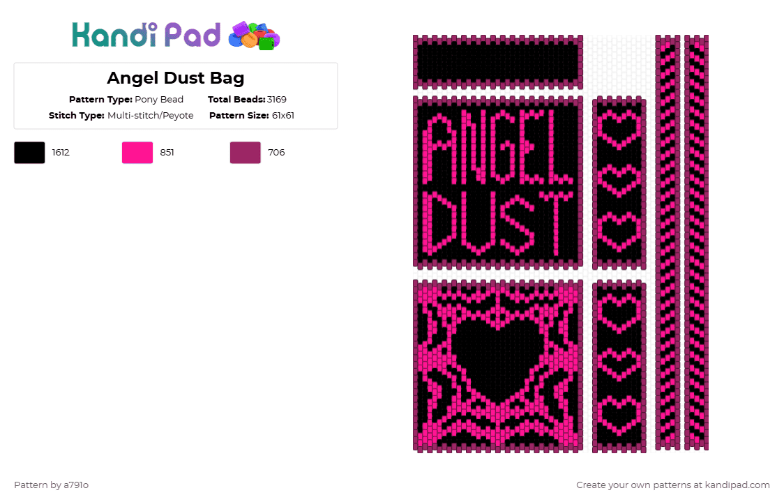 Angel Dust Bag - Pony Bead Pattern by a791o on Kandi Pad - pink,black