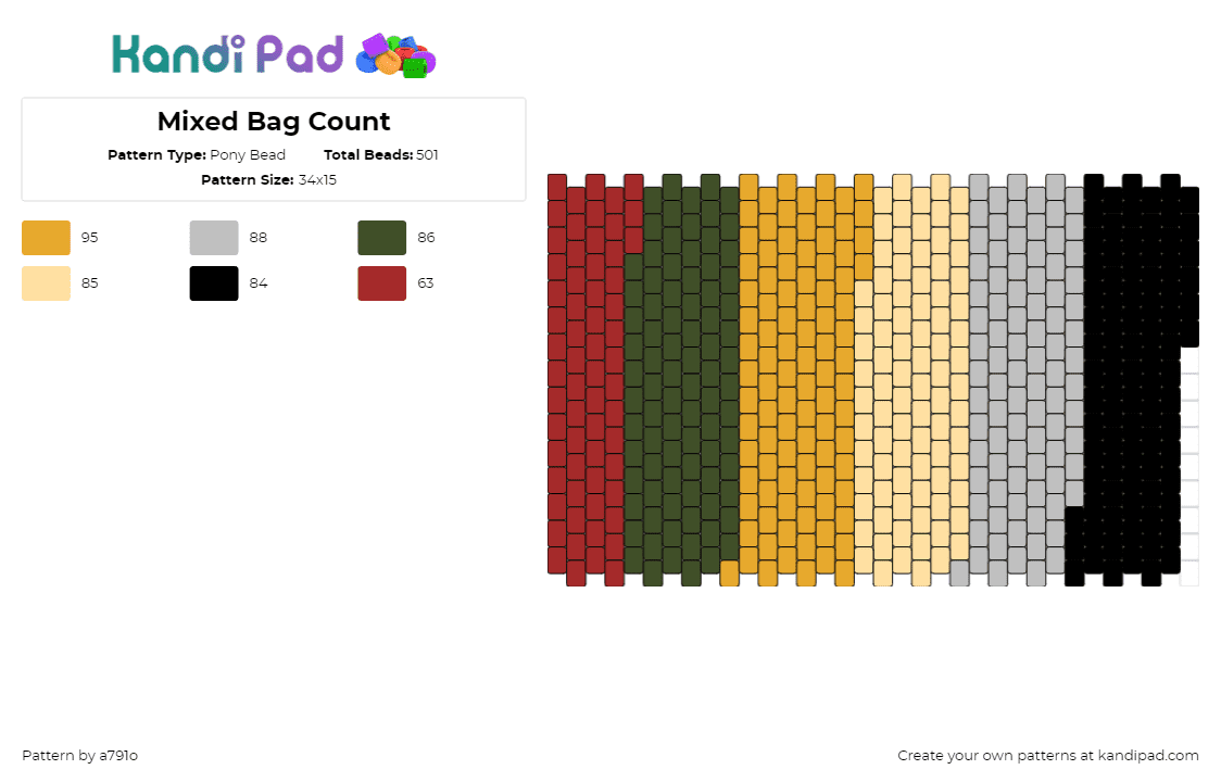 Mixed Bag Count - Pony Bead Pattern by a791o on Kandi Pad - vertical,stripes,earthy,panel,bag,colorful,red,green,yellow,beige,gray