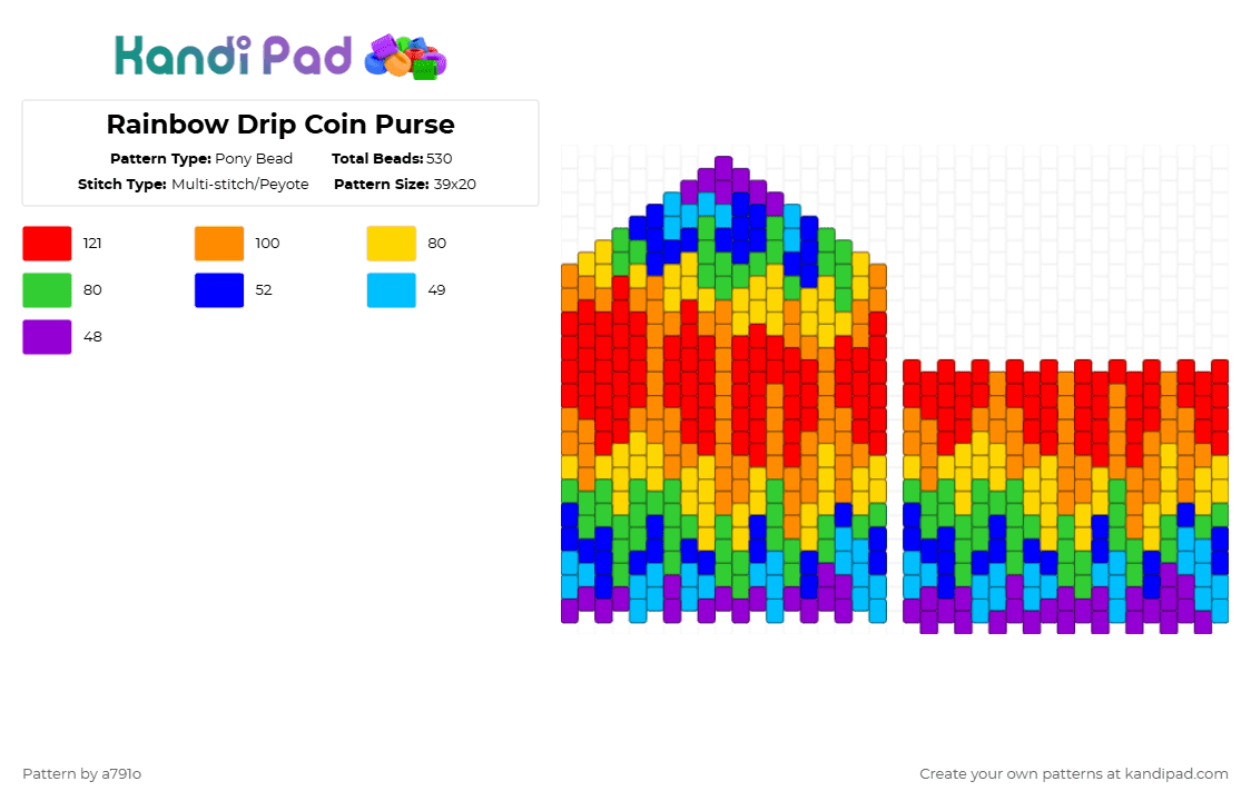 Rainbow Drip Coin Purse - Pony Bead Pattern by a791o on Kandi Pad - purple,red,orange