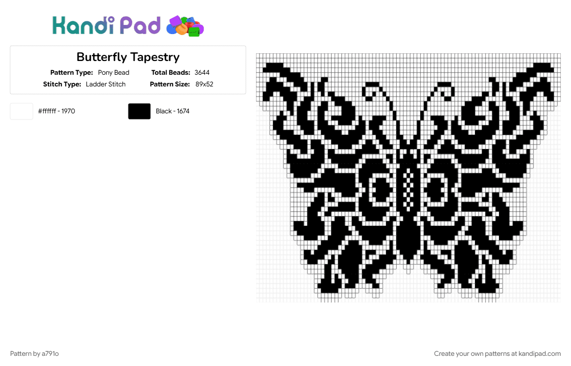 Butterfly Tapestry - Pony Bead Pattern by a791o on Kandi Pad - black, white