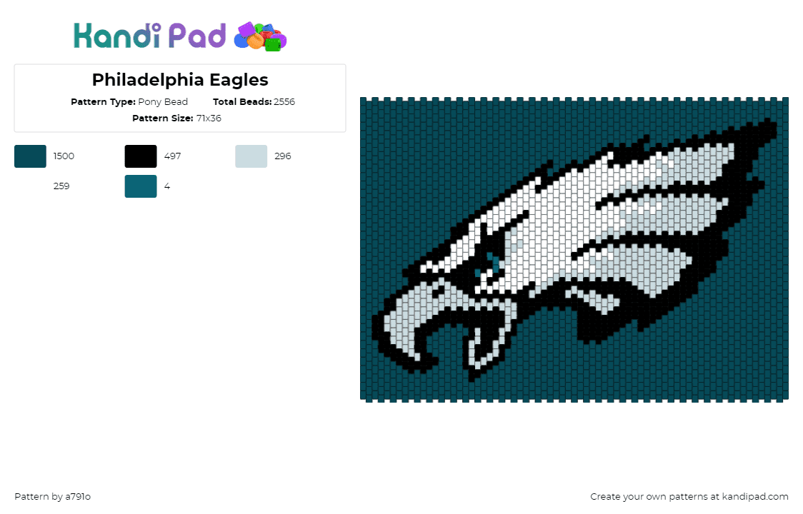 Philadelphia Eagles - Pony Bead Pattern by a791o on Kandi Pad - eagles,football,philadelphia,team,sports,logo,panel,tapestry,teal,white