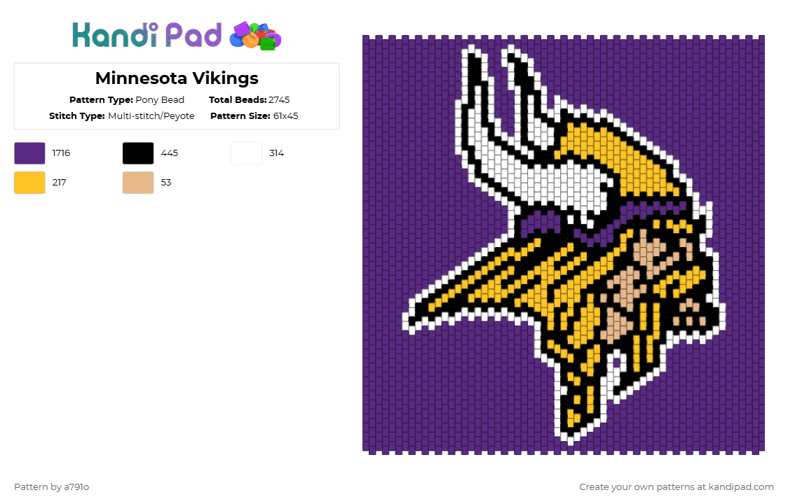 Minnesota Vikings - Pony Bead Pattern by a791o on Kandi Pad - purple
