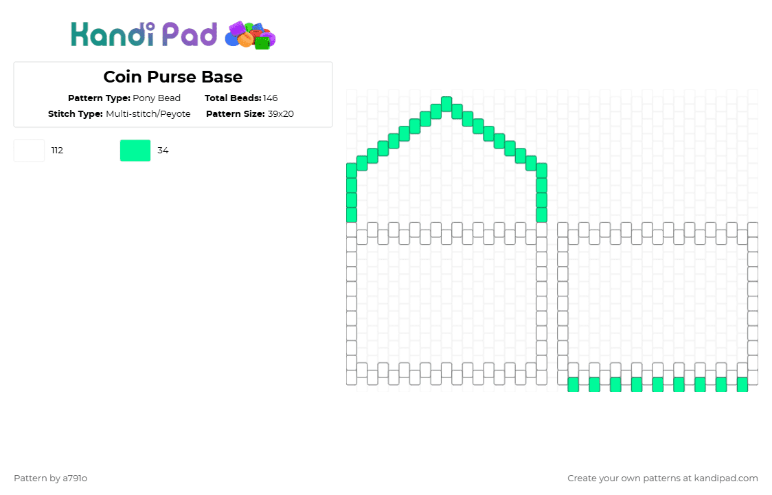 Coin Purse Base - Pony Bead Pattern by a791o on Kandi Pad - white