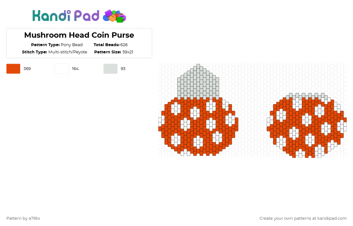 Mushroom Head Coin Purse - Pony Bead Pattern by a791o on Kandi Pad - red,white