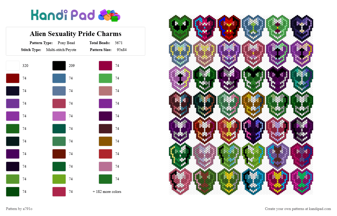 Alien Sexuality Pride Charms - Pony Bead Pattern by a791o on Kandi Pad - green,pink,red,purple,colorful,pride