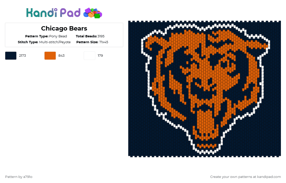 Chicago Bears - Pony Bead Pattern by a791o on Kandi Pad - black,orange