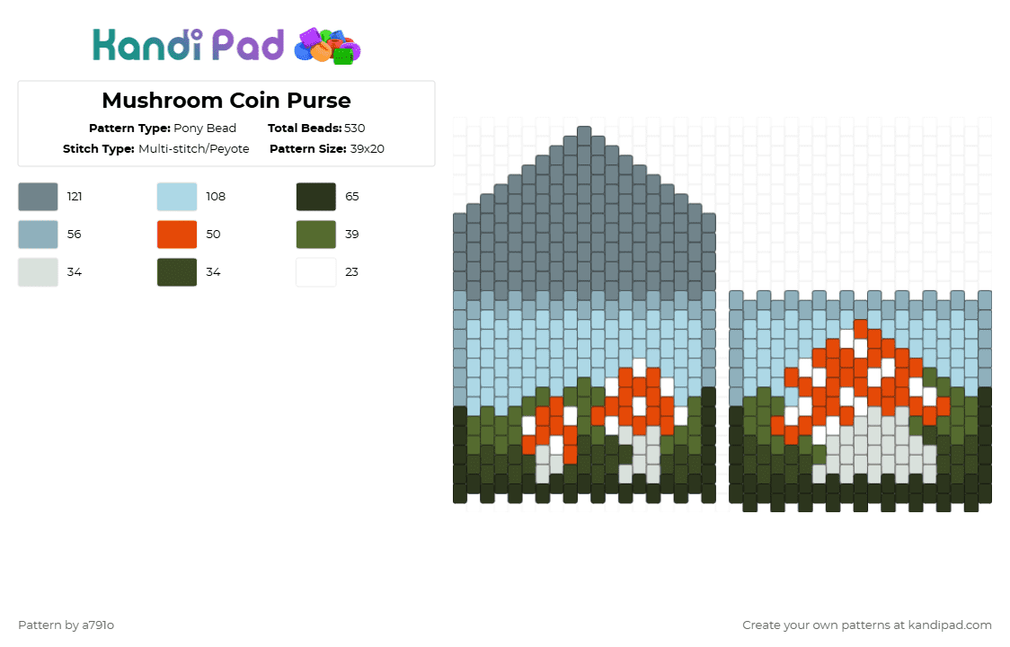 Mushroom Coin Purse - Pony Bead Pattern by a791o on Kandi Pad - light blue,gray