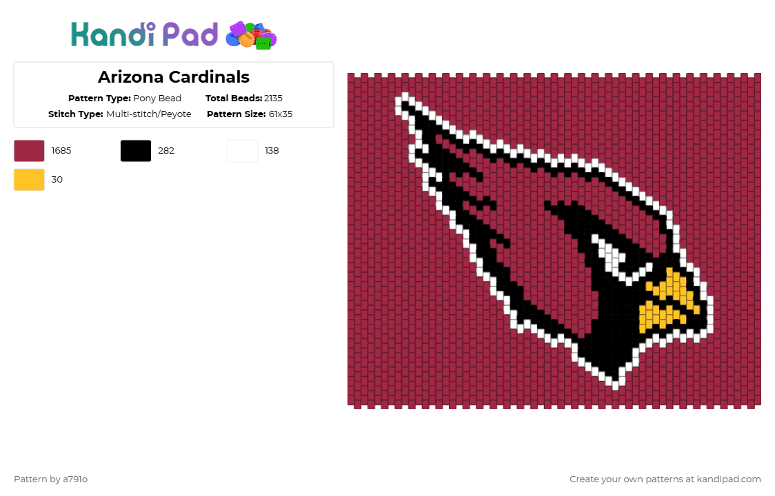 Arizona Cardinals - Pony Bead Pattern by a791o on Kandi Pad - red