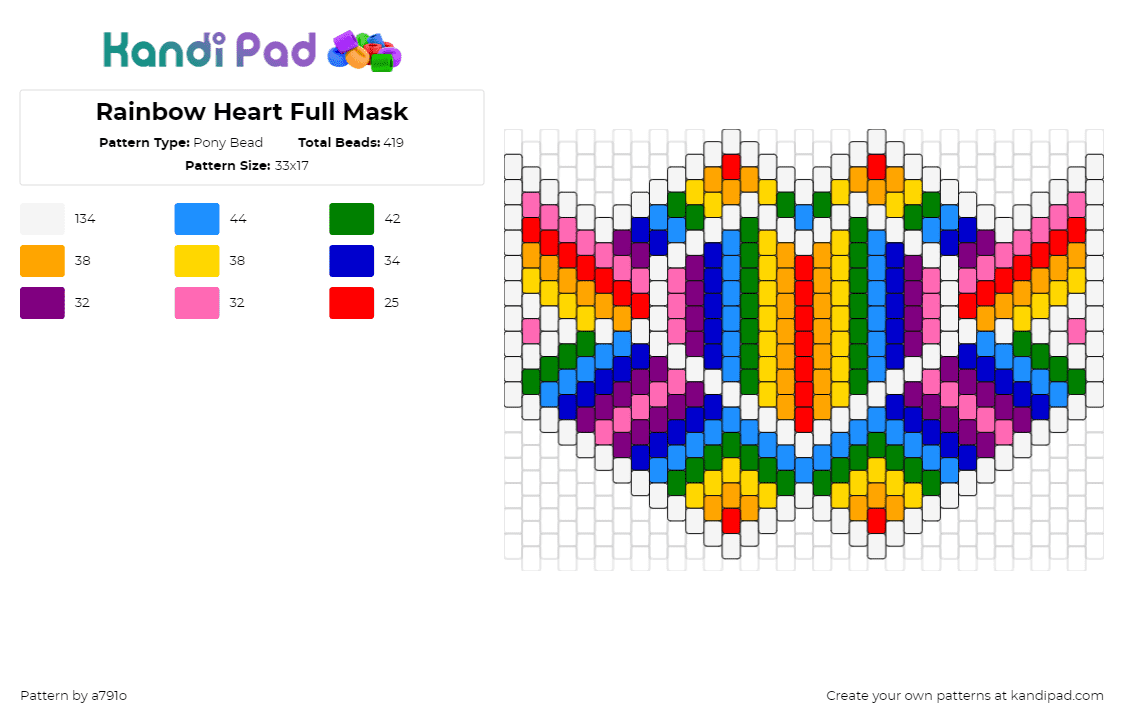 Rainbow Heart Full Mask - Pony Bead Pattern by a791o on Kandi Pad - 