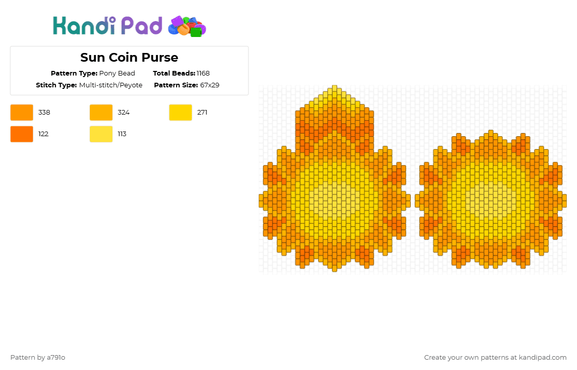 Sun Coin Purse - Pony Bead Pattern by a791o on Kandi Pad - orange,yellow