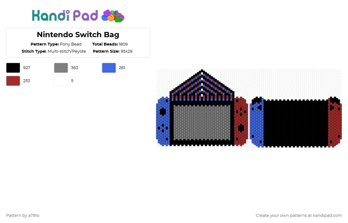 Nintendo Switch Bag - Pony Bead Pattern by a791o on Kandi Pad - black,gray