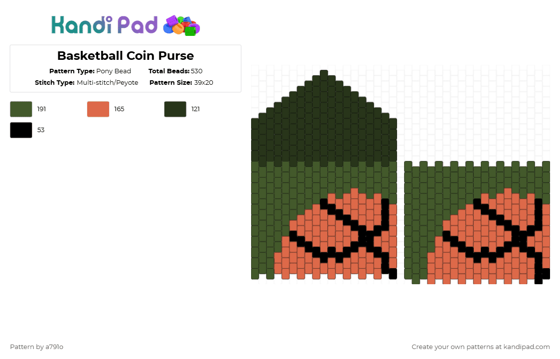 Basketball Coin Purse - Pony Bead Pattern by a791o on Kandi Pad - red,gold